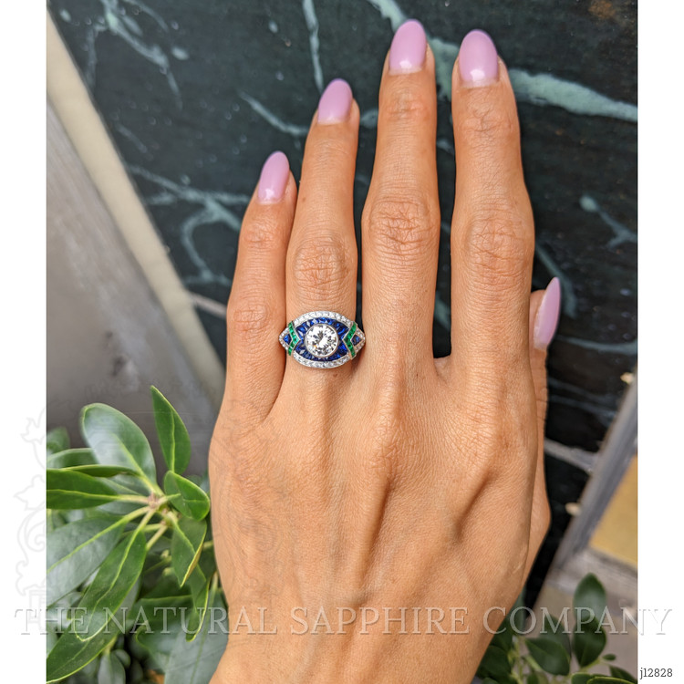 1.91 Ct.Tw. Natural Diamond, Blue Sapphire and Emerald Pave Ring, Platinum 950