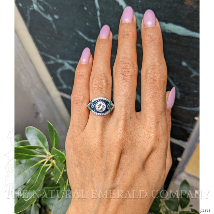 1.91 Ct.Tw. Natural Diamond, Blue Sapphire and Emerald Pave Ring, Platinum 950
