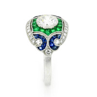 1.80&nbsp;Ct.Tw.Total Carat Weight Natural Diamond, Blue Sapphire and Emerald Pave Ring, Platinum 950 Image