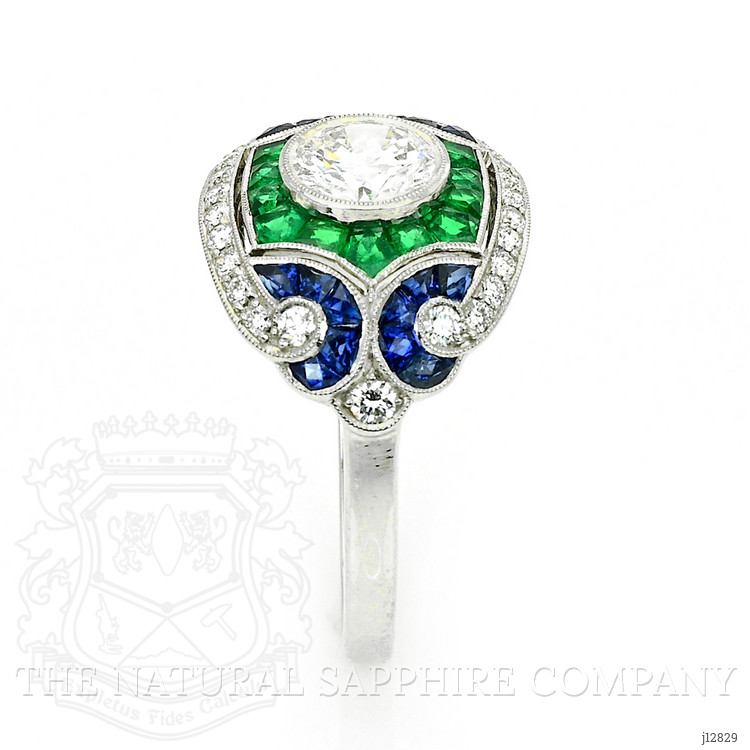 1.80 Ct.Tw. Natural Diamond, Blue Sapphire and Emerald Pave Ring, Platinum 950