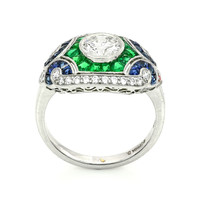 1.80&nbsp;Ct.Tw.Total Carat Weight Natural Diamond, Blue Sapphire and Emerald Pave Ring, Platinum 950 Image