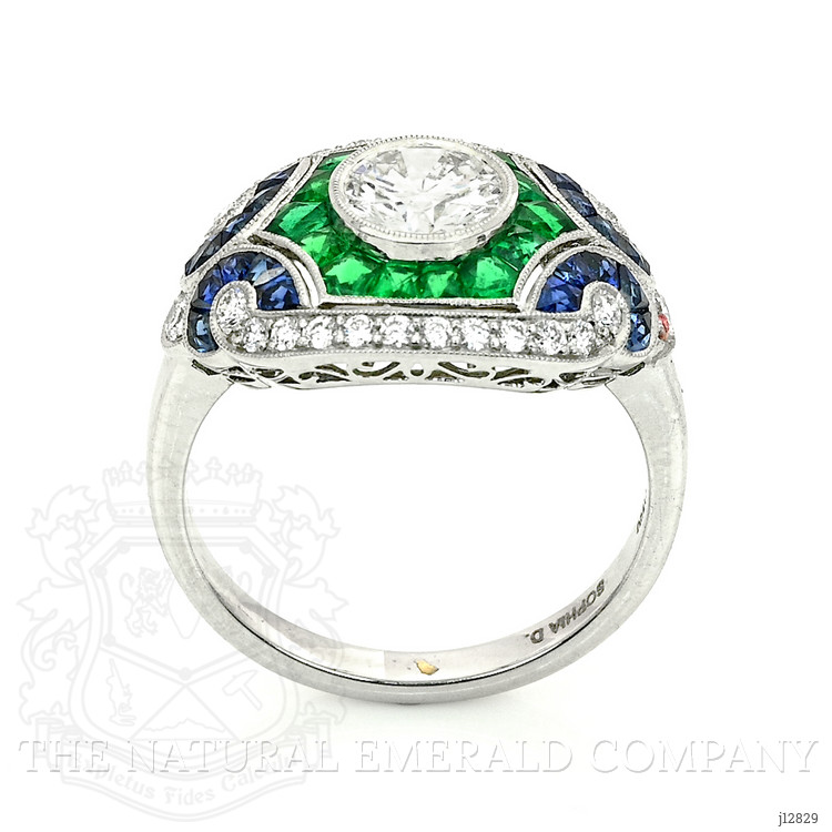 1.80 Ct.Tw. Natural Diamond, Blue Sapphire and Emerald Pave Ring, Platinum 950