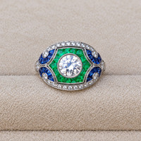 1.80 Ct.Tw.Total Carat Weight Natural Diamond, Blue Sapphire and Emerald Pave Ring, Platinum 950 Life Style