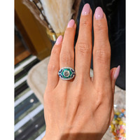 1.80&nbsp;Ct.Tw.Total Carat Weight Natural Diamond, Blue Sapphire and Emerald Pave Ring, Platinum 950 Life Style