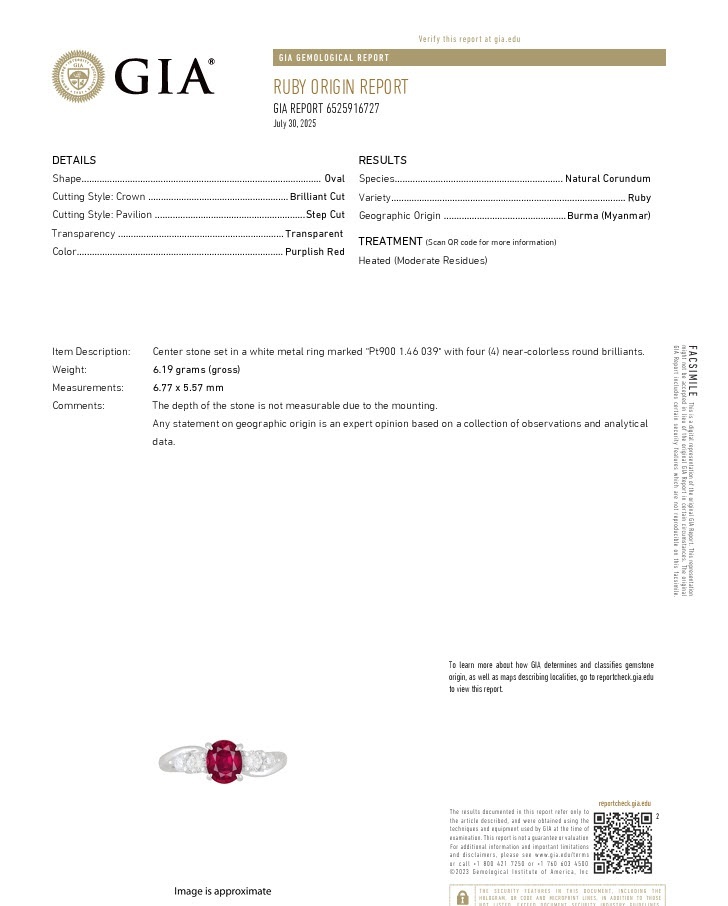 1.46 Ct. Ruby and Natural Diamond Accent Stones Ring, Platinum 900