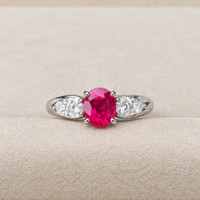 1.46 Ct. Ruby and Natural Diamond Accent Stones Ring, Platinum 900 Life Style