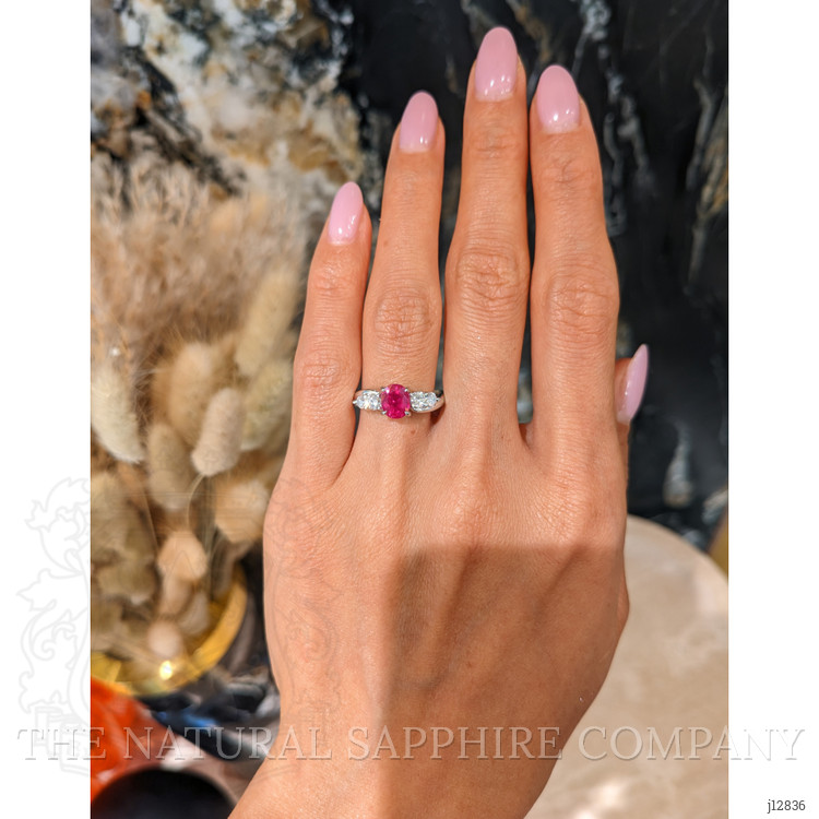 1.46 Ct. Ruby and Natural Diamond Accent Stones Ring, Platinum 900