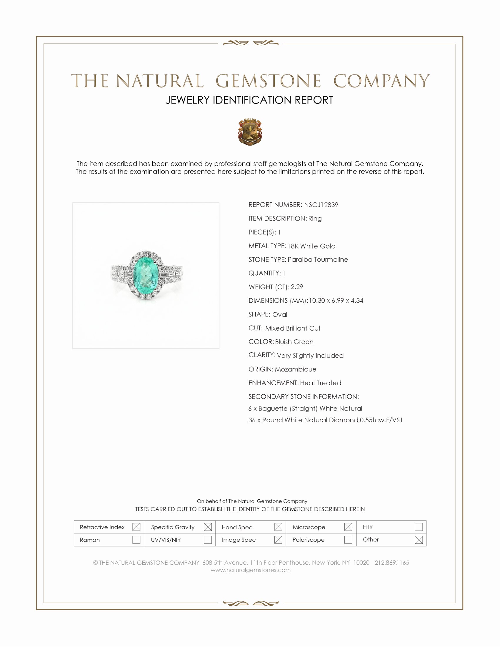 2.29 Ct. Bluish Green Paraiba Tourmaline and Natural Diamond Pave Ring, 18K White Gold