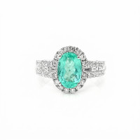 2.29 Ct. Bluish Green Paraiba Tourmaline and Natural Diamond Pave Ring, 18K White Gold Video