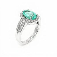 2.29 Ct. Bluish Green Paraiba Tourmaline and Natural Diamond Pave Ring, 18K White Gold Image