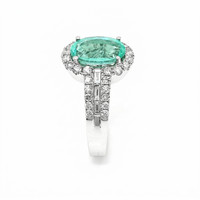 2.29 Ct. Bluish Green Paraiba Tourmaline and Natural Diamond Pave Ring, 18K White Gold Image