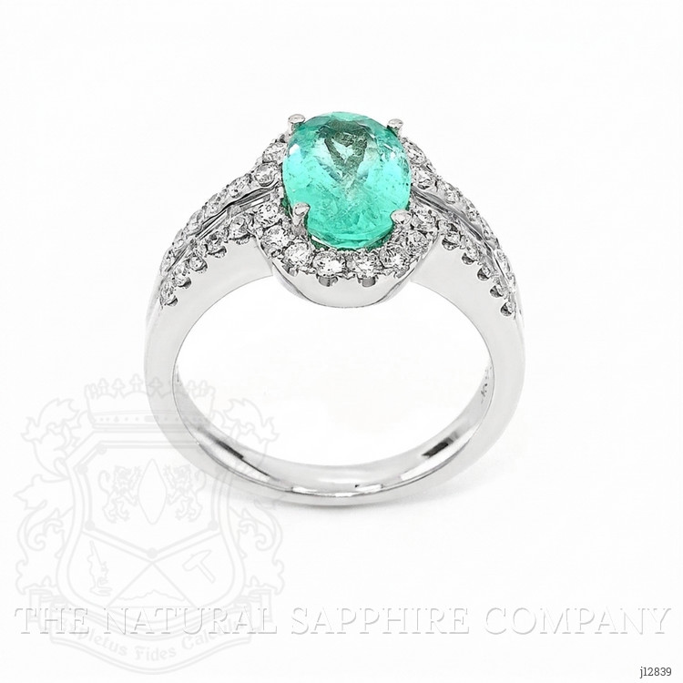 2.29 Ct. Bluish Green Paraiba Tourmaline and Natural Diamond Pave Ring, 18K White Gold