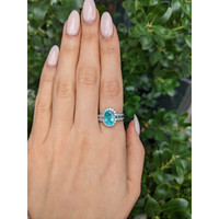 2.29 Ct. Bluish Green Paraiba Tourmaline and Natural Diamond Pave Ring, 18K White Gold Life Style