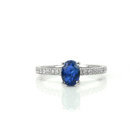 1.36 Ct. Blue Sapphire and Natural Diamond Pave Ring, 14K White Gold Video