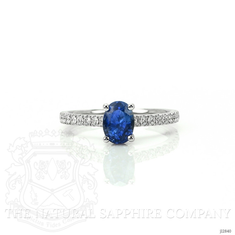 1.36 Ct. Blue Sapphire and Natural Diamond Pave Ring, 14K White Gold