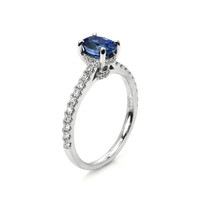 1.36 Ct. Blue Sapphire and Natural Diamond Pave Ring, 14K White Gold Image