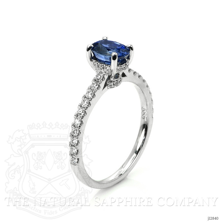 1.36 Ct. Blue Sapphire and Natural Diamond Pave Ring, 14K White Gold