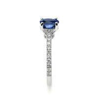 1.36 Ct. Blue Sapphire and Natural Diamond Pave Ring, 14K White Gold Image
