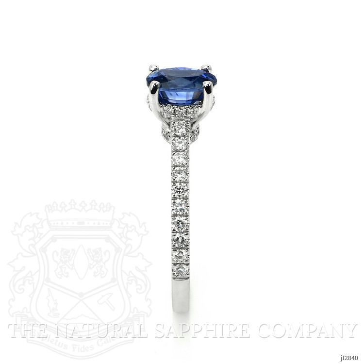 1.36 Ct. Blue Sapphire and Natural Diamond Pave Ring, 14K White Gold
