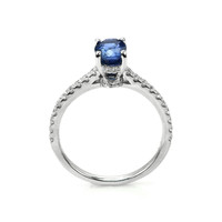 1.36 Ct. Blue Sapphire and Natural Diamond Pave Ring, 14K White Gold Image