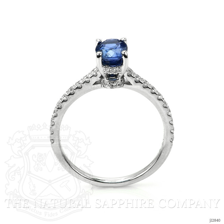 1.36 Ct. Blue Sapphire and Natural Diamond Pave Ring, 14K White Gold