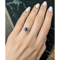 1.36 Ct. Blue Sapphire and Natural Diamond Pave Ring, 14K White Gold Life Style