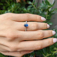 1.36 Ct. Blue Sapphire and Natural Diamond Pave Ring, 14K White Gold Life Style