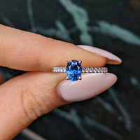 1.36 Ct. Blue Sapphire and Natural Diamond Pave Ring, 14K White Gold Life Style