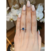 1.36 Ct. Blue Sapphire and Natural Diamond Pave Ring, 14K White Gold Life Style