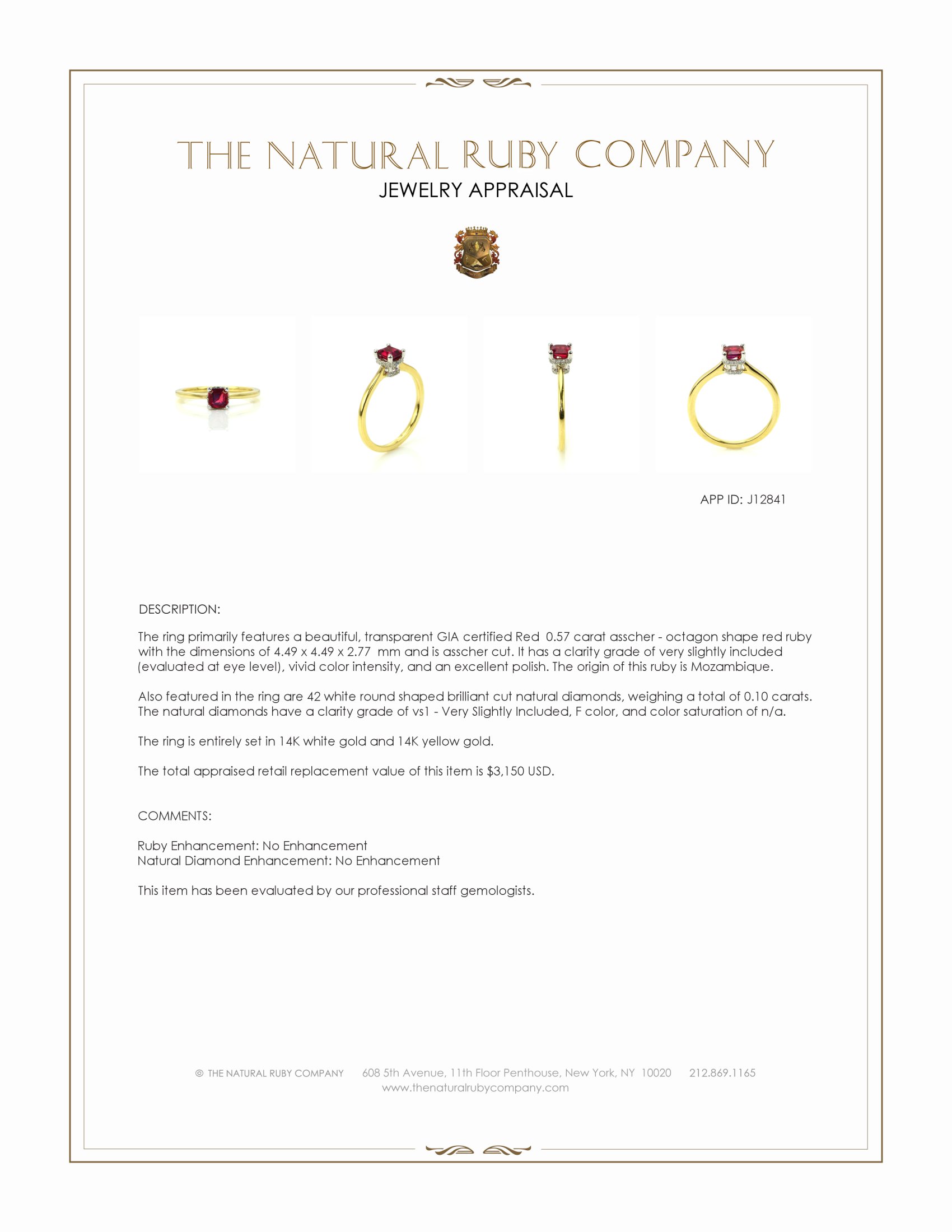 0.57 Ct. Ruby and Natural Diamond Halo Ring, 14K White & Yellow