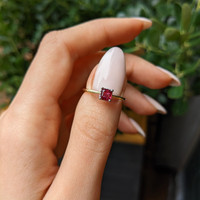 0.57 Ct. Ruby and Natural Diamond Halo Ring, 14K White & Yellow Life Style