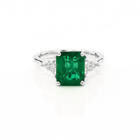 3.17 Ct. Emerald and Natural Diamond Three Stone Ring, 18K White Gold Video