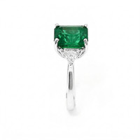 3.17 Ct. Emerald and Natural Diamond Three Stone Ring, 18K White Gold Image