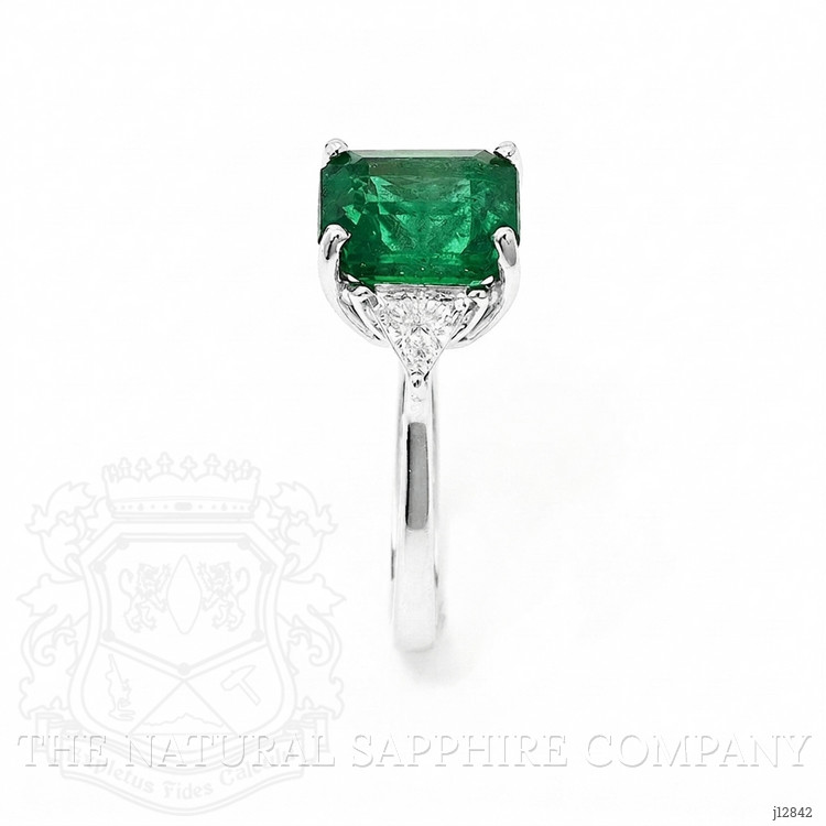 3.17 Ct. Emerald and Natural Diamond Three Stone Ring, 18K White Gold