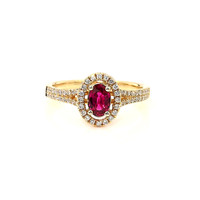 0.43 Ct. Ruby and Natural Diamond Halo Ring, 14K Yellow Gold Video