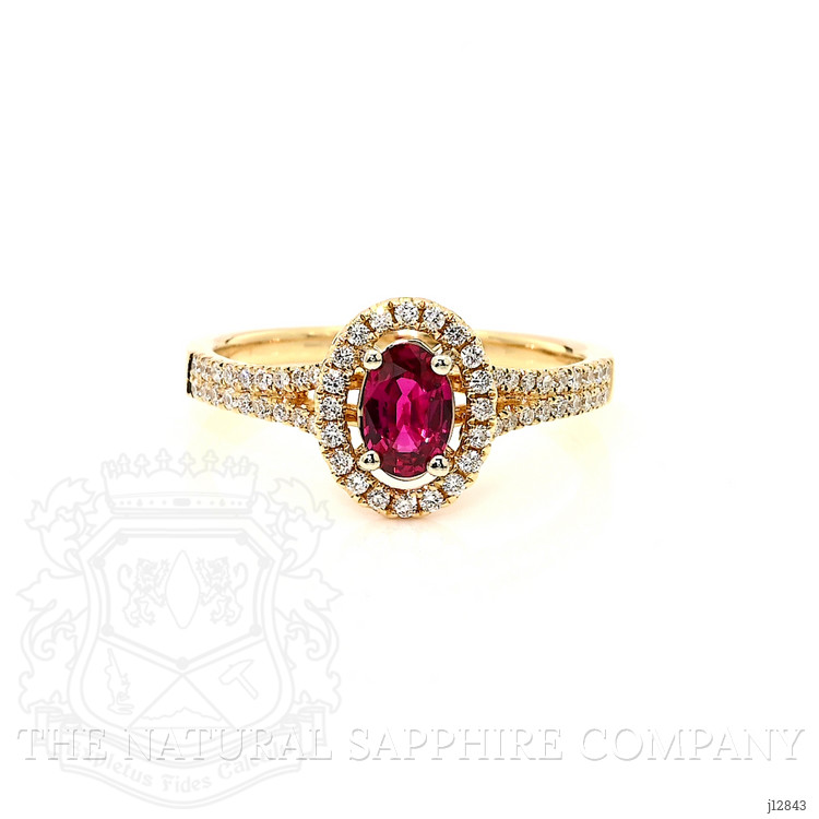 0.43 Ct. Ruby and Natural Diamond Halo Ring, 14K Yellow Gold