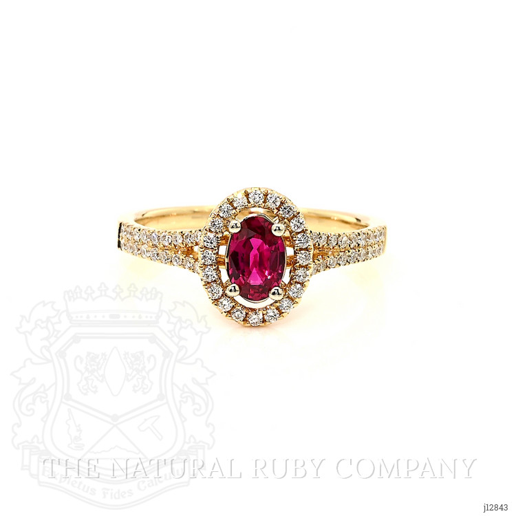 0.43 Ct. Ruby and Natural Diamond Halo Ring, 14K Yellow Gold