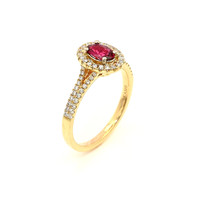 0.43 Ct. Ruby and Natural Diamond Halo Ring, 14K Yellow Gold Image