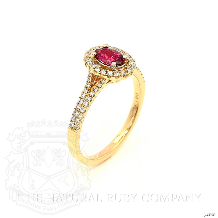 0.43 Ct. Ruby and Natural Diamond Halo Ring, 14K Yellow Gold