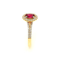 0.43 Ct. Ruby and Natural Diamond Halo Ring, 14K Yellow Gold Image