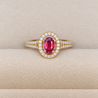 0.43 Ct. Ruby and Natural Diamond Halo Ring, 14K Yellow Gold Life Style