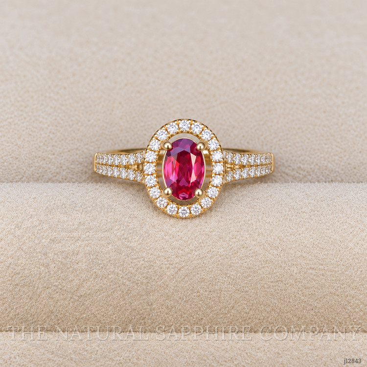 0.43 Ct. Ruby and Natural Diamond Halo Ring, 14K Yellow Gold