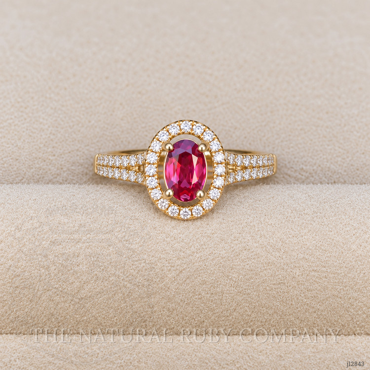 0.43 Ct. Ruby and Natural Diamond Halo Ring, 14K Yellow Gold