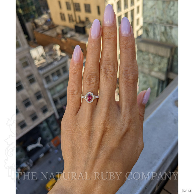 0.43 Ct. Ruby and Natural Diamond Halo Ring, 14K Yellow Gold