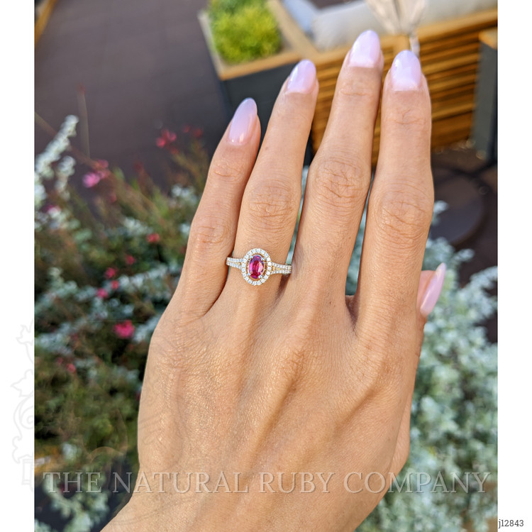 0.43 Ct. Ruby and Natural Diamond Halo Ring, 14K Yellow Gold