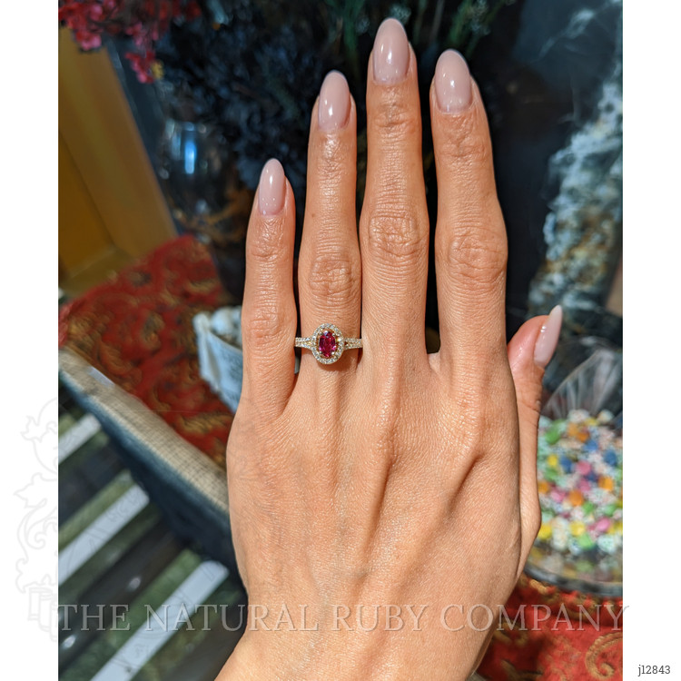 0.43 Ct. Ruby and Natural Diamond Halo Ring, 14K Yellow Gold
