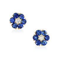 1.24&nbsp;Ct.Tw.Total Carat Weight Blue Sapphire and Natural Diamond Studs Earrings, 14K Yellow Gold Video