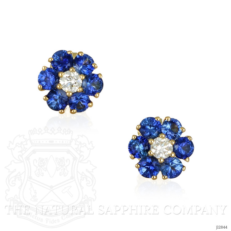 1.24 Ct.Tw. Blue Sapphire and Natural Diamond Studs Earrings, 14K Yellow Gold