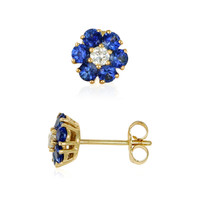 1.24&nbsp;Ct.Tw.Total Carat Weight Blue Sapphire and Natural Diamond Studs Earrings, 14K Yellow Gold Image