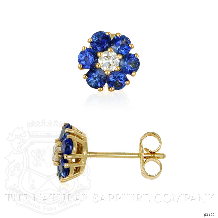 1.24 Ct.Tw. Blue Sapphire and Natural Diamond Studs Earrings, 14K Yellow Gold